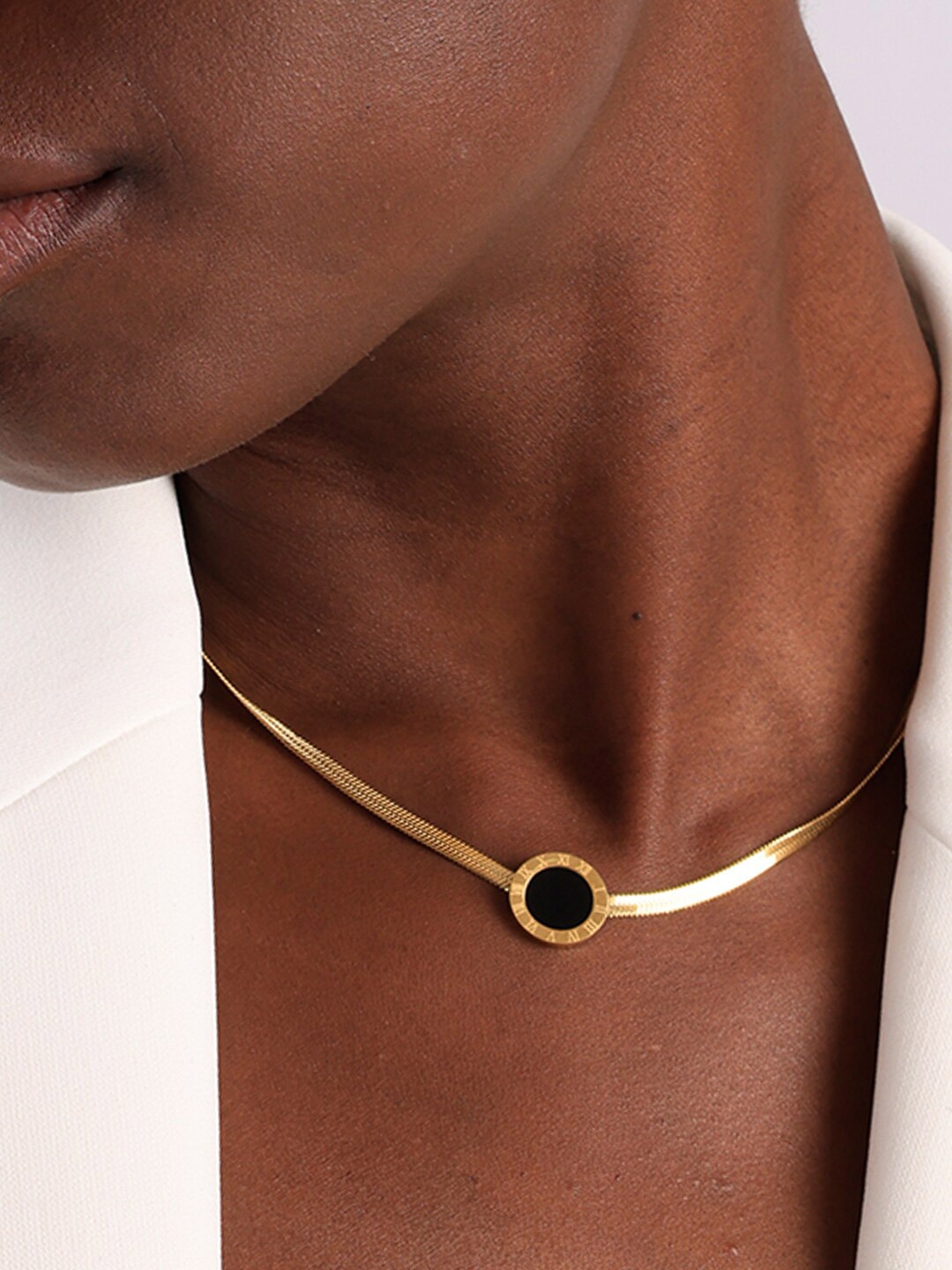 

PALMONAS Gold-Toned & Black Gold-Plated Necklace