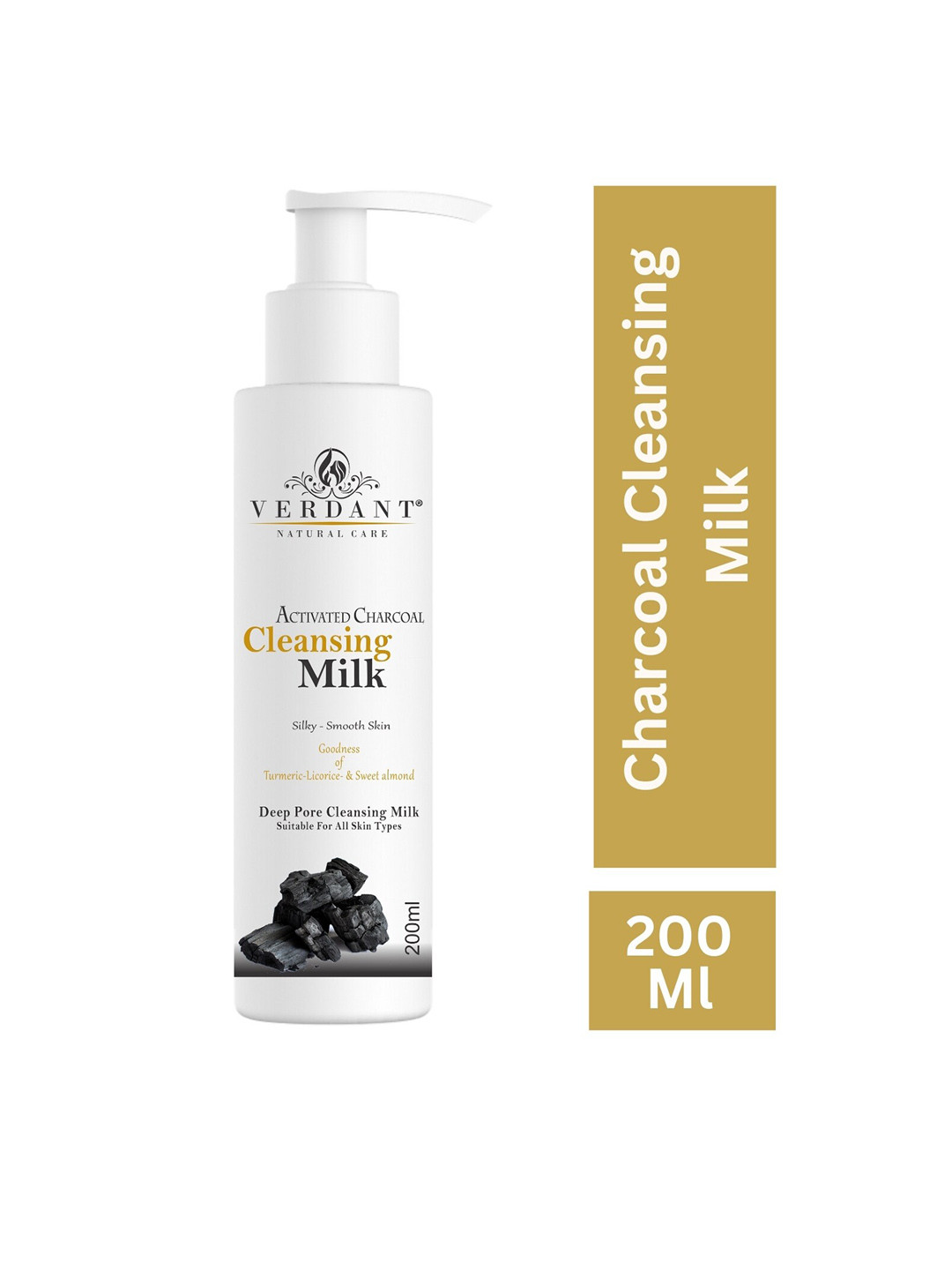 

Verdant Natural Care Activated Charcoal Cleansing Milk & Make Up Remover 200ml, White