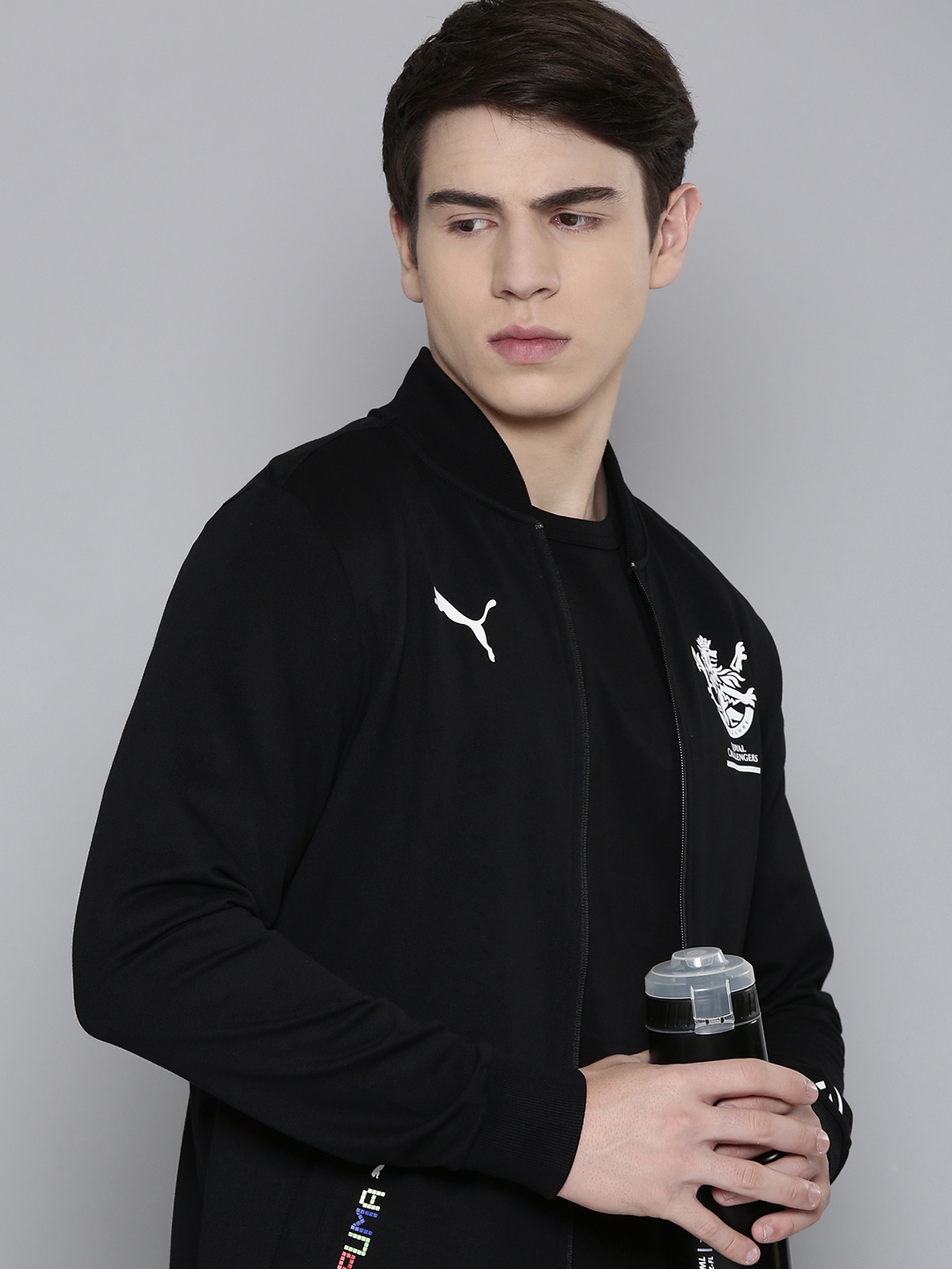 

Puma Printed Royal Challengers Bangalore Arcade Relaxed Fit Bomber Jacket, Black