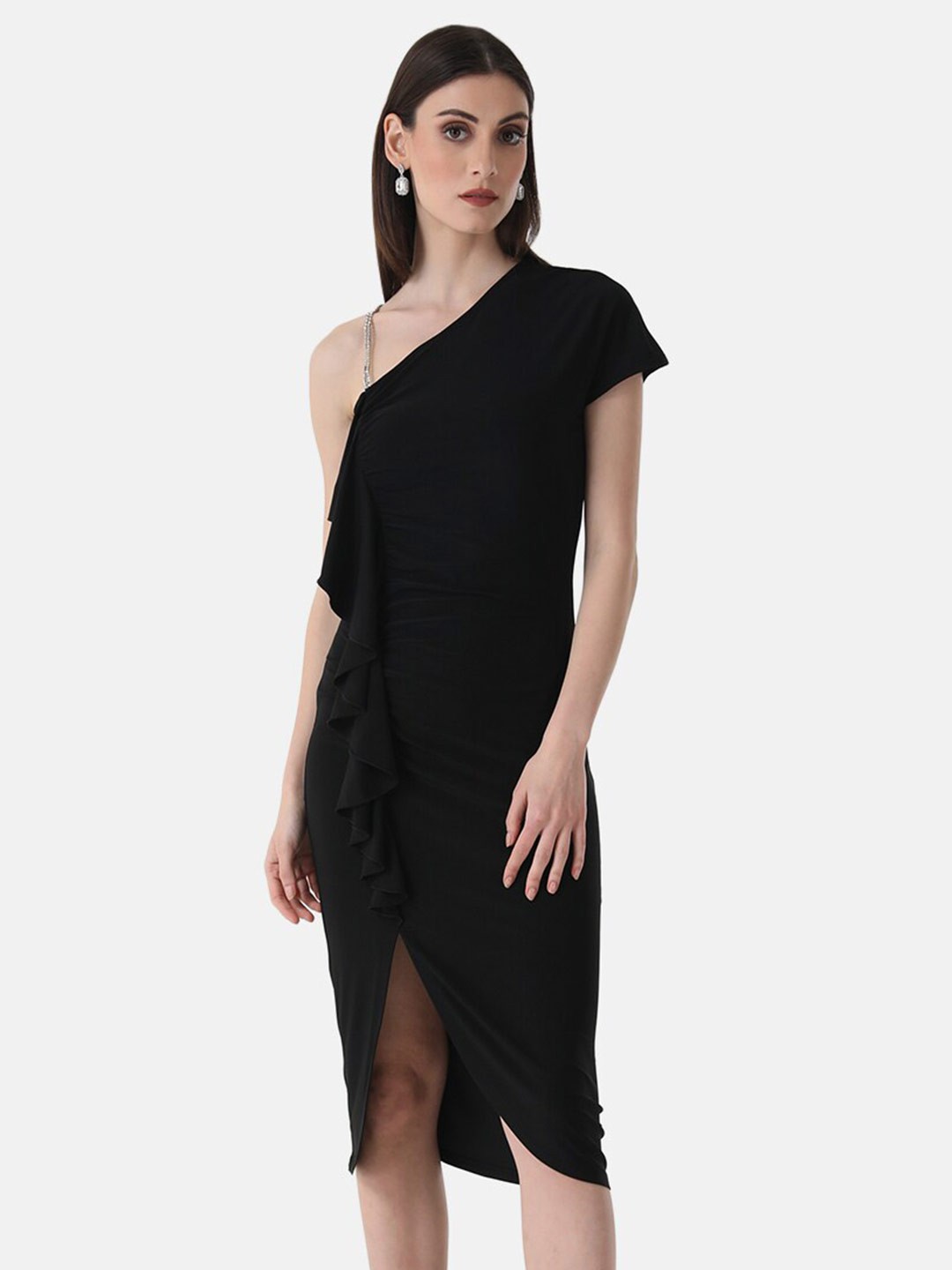 

Kazo One Shoulder Sheath Midi Dress, Black