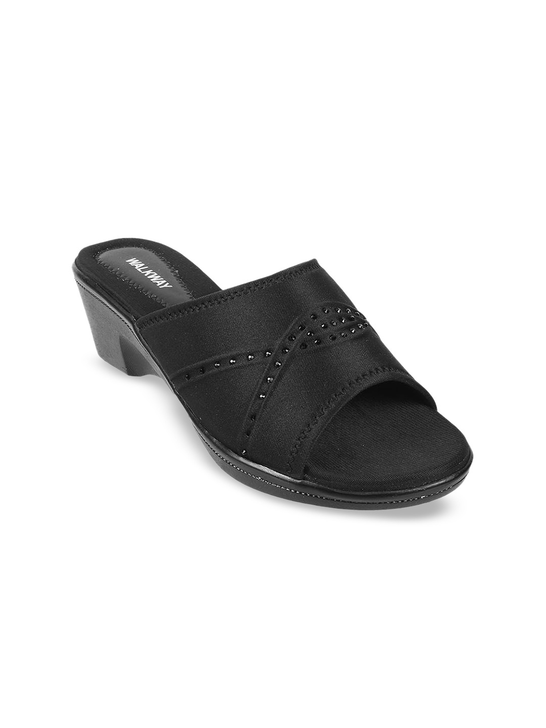 

WALKWAY by Metro Textured Embellished Open Toe Block Heels, Black