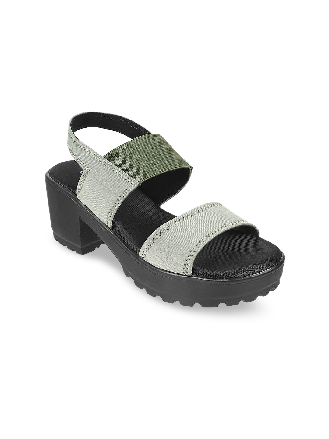 

WALKWAY by Metro Colourblocked Open Toe Block Sandals With Backstrap, Green