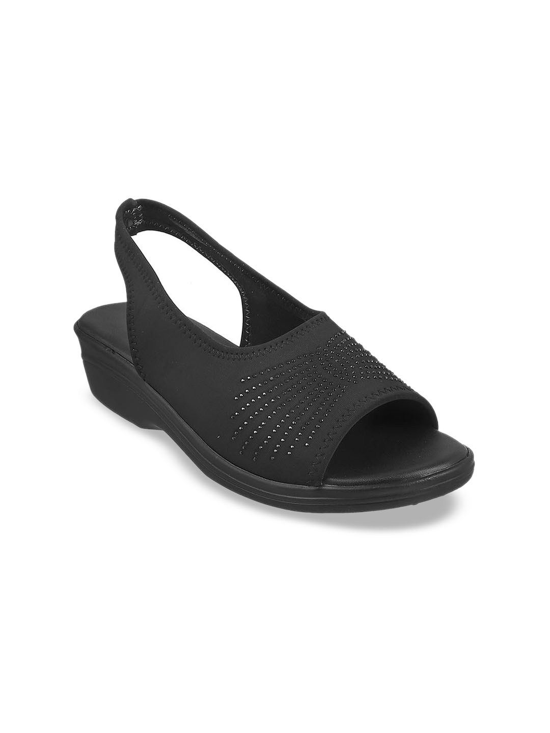 

WALKWAY by Metro Textured Open Toe Wedge Sandals With Backstrap, Black