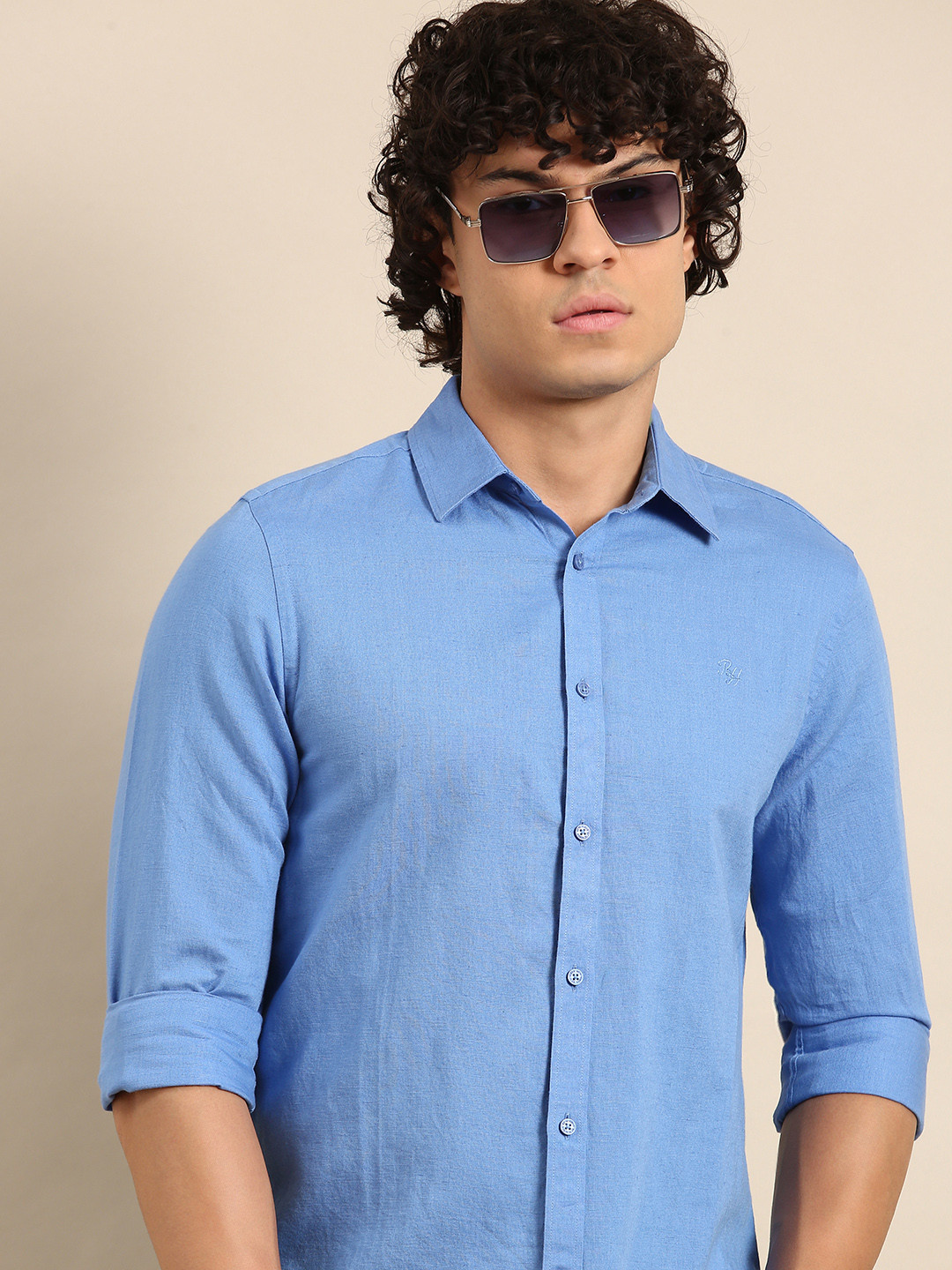 

Being Human Men Linen Cotton Slim Fit Opaque Casual Shirt, Blue