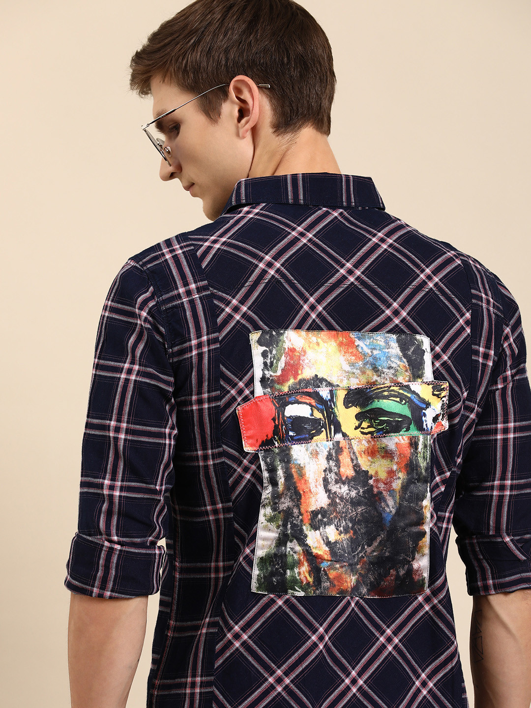 

Being Human Men Pure Cotton Slim Fit Opaque Printed Casual Shirt, Navy blue