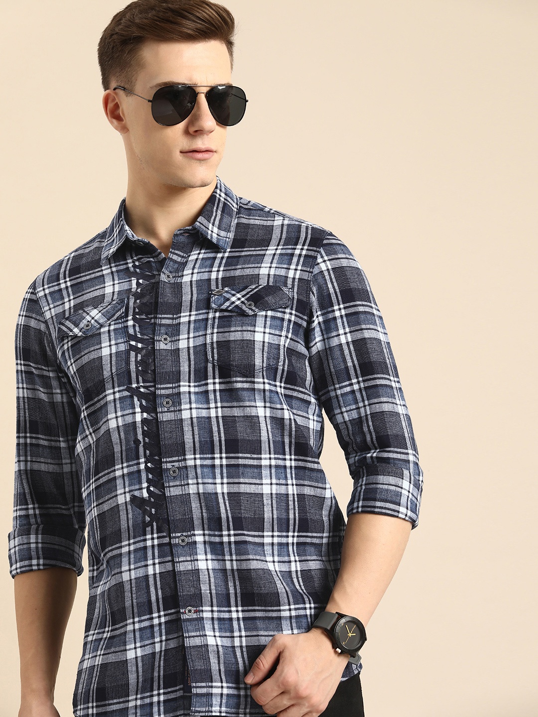 

Being Human Slim Fit Tartan Checked Casual Shirt, Navy blue