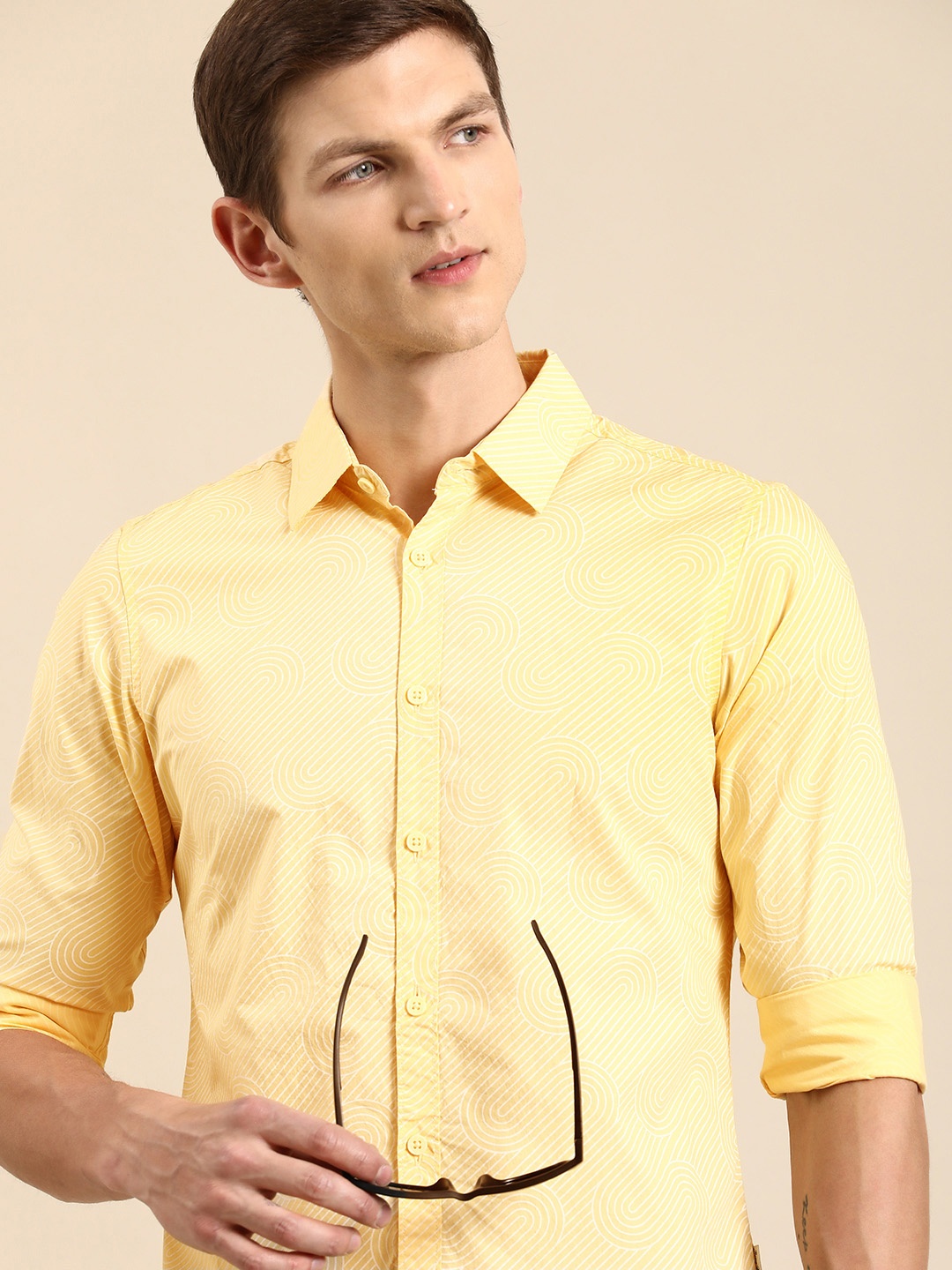 

Being Human Pure Cotton Slim Fit Printed Casual Shirt, Yellow