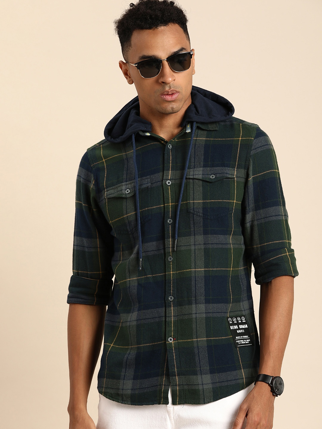 

Being Human Men Slim Fit Opaque Checked Casual Shirt, Navy blue