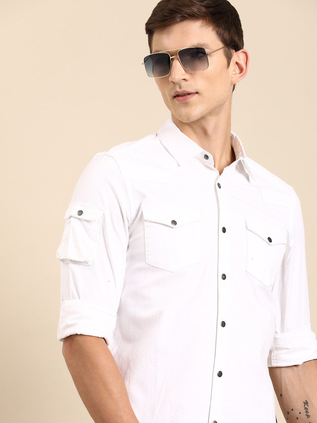 

Being Human Men Pure Cotton Slim Fit Casual Shirt, White