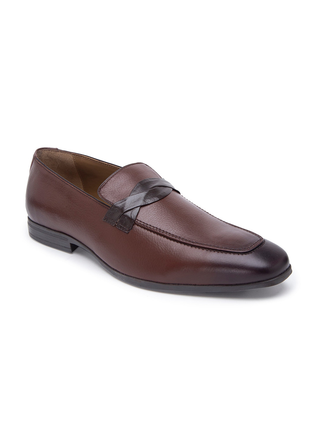 

Allen Cooper Men Textured Leather Formal Loafers, Brown