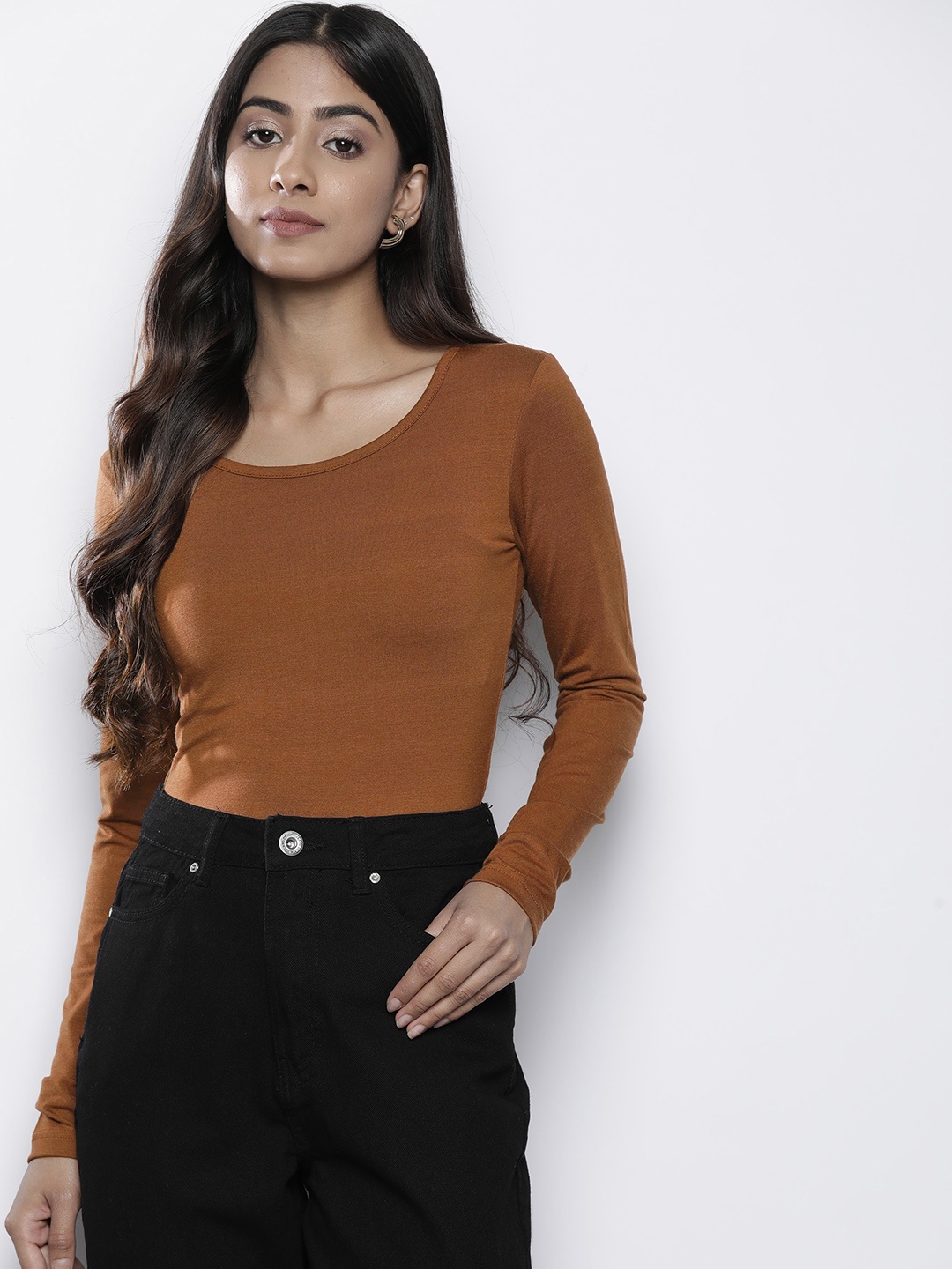 

Boohoo Solid Fitted Top, Brown