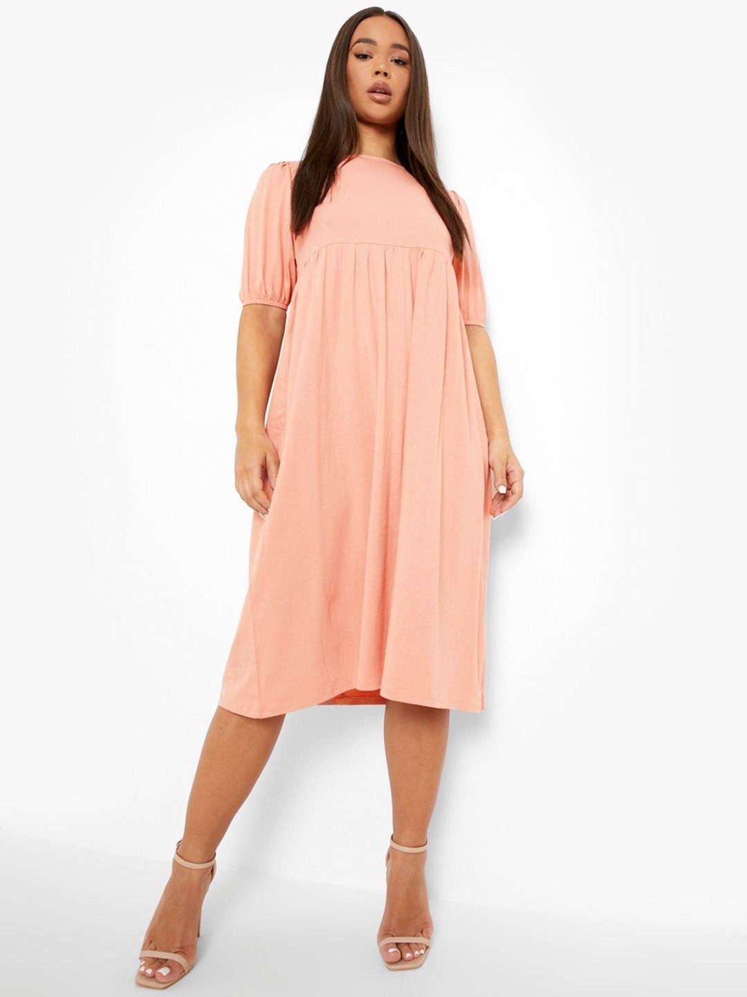 

Boohoo Puff Sleeve A-Line Midi Dress, Rose