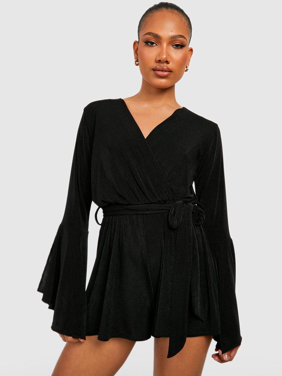 

Boohoo Solid Playsuit with Belt, Black