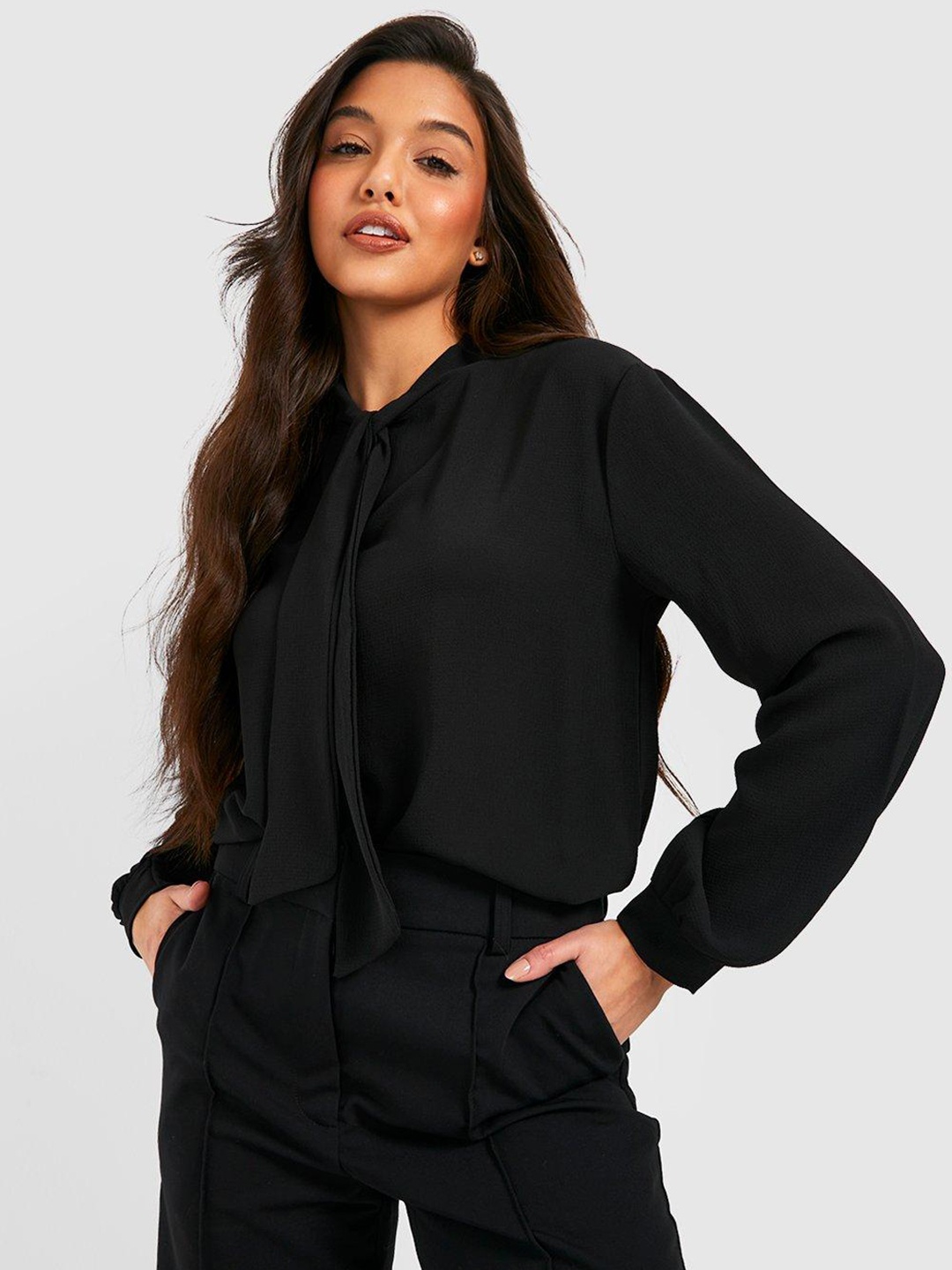 

Boohoo Textured Top, Black
