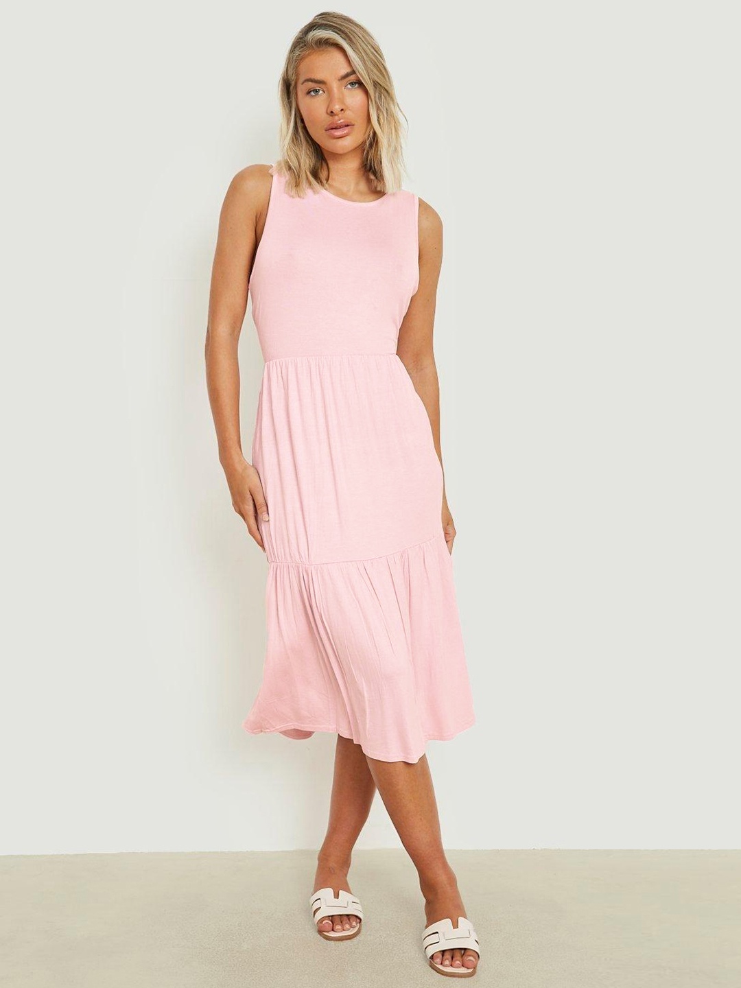 

Boohoo Solid A-Line Midi Dress, Pink