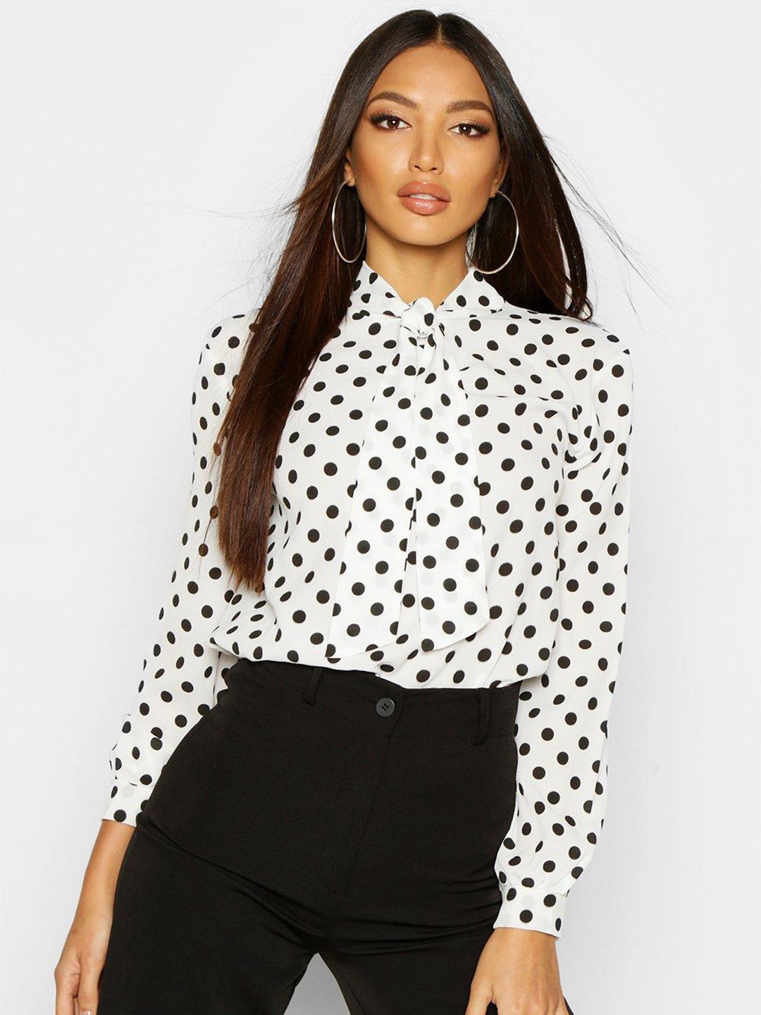 

Boohoo Polka Dot Print Top, White