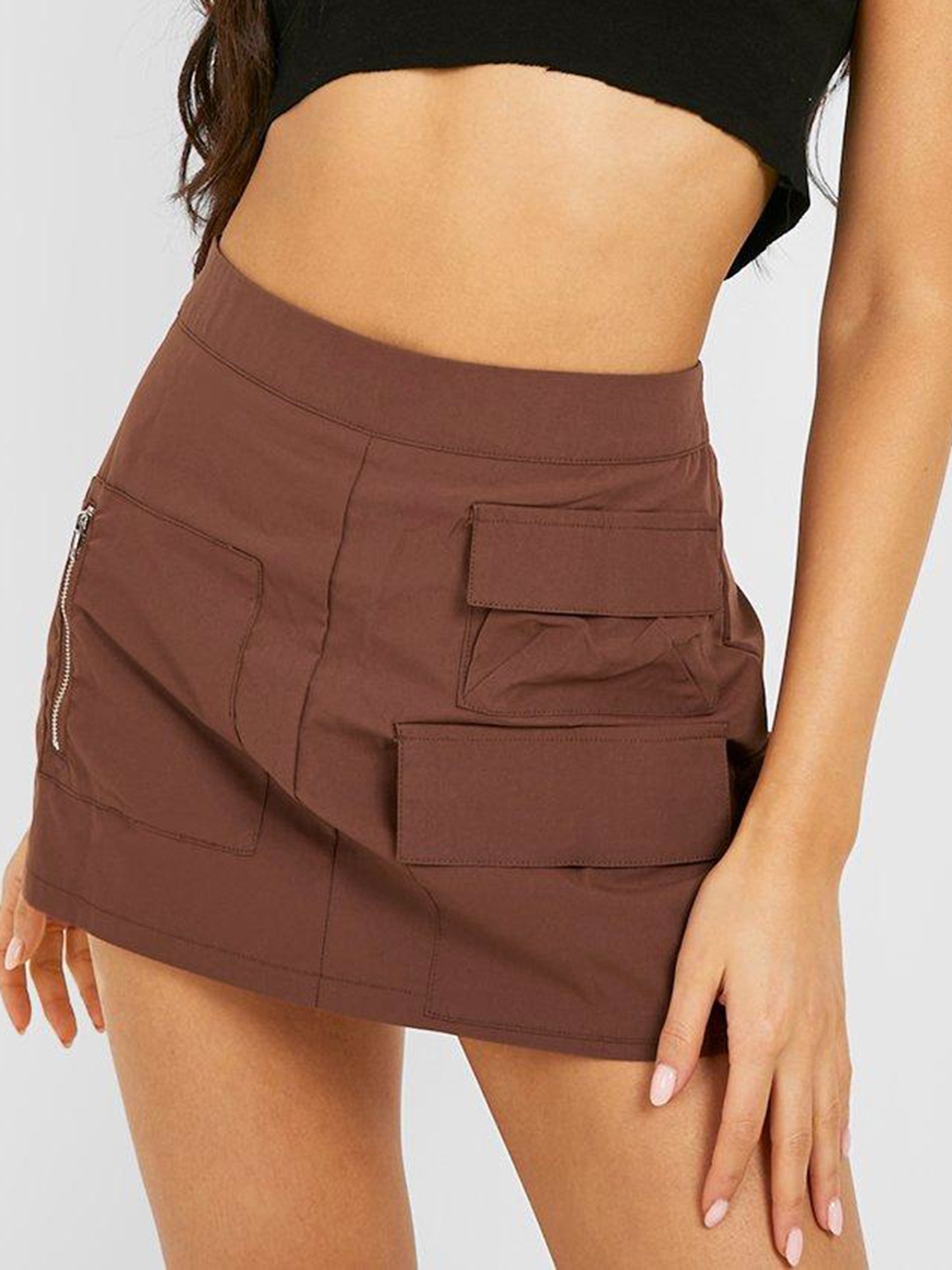 

Boohoo Utility Straight Mini Skorts, Brown