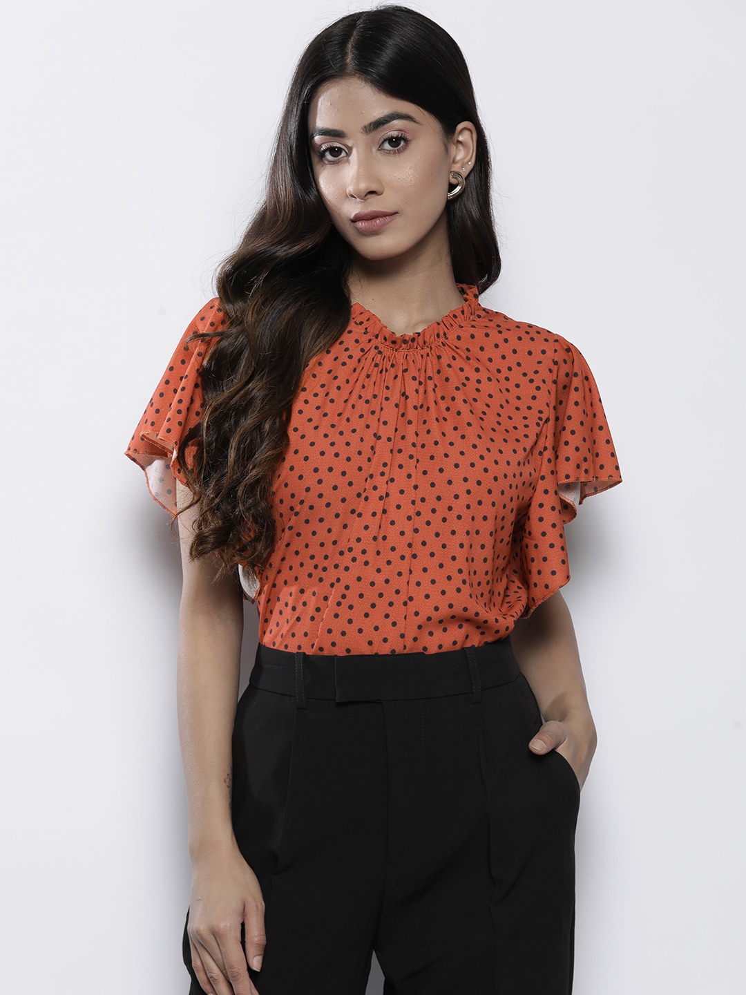 

Boohoo Polka Dot Print Top, Rust