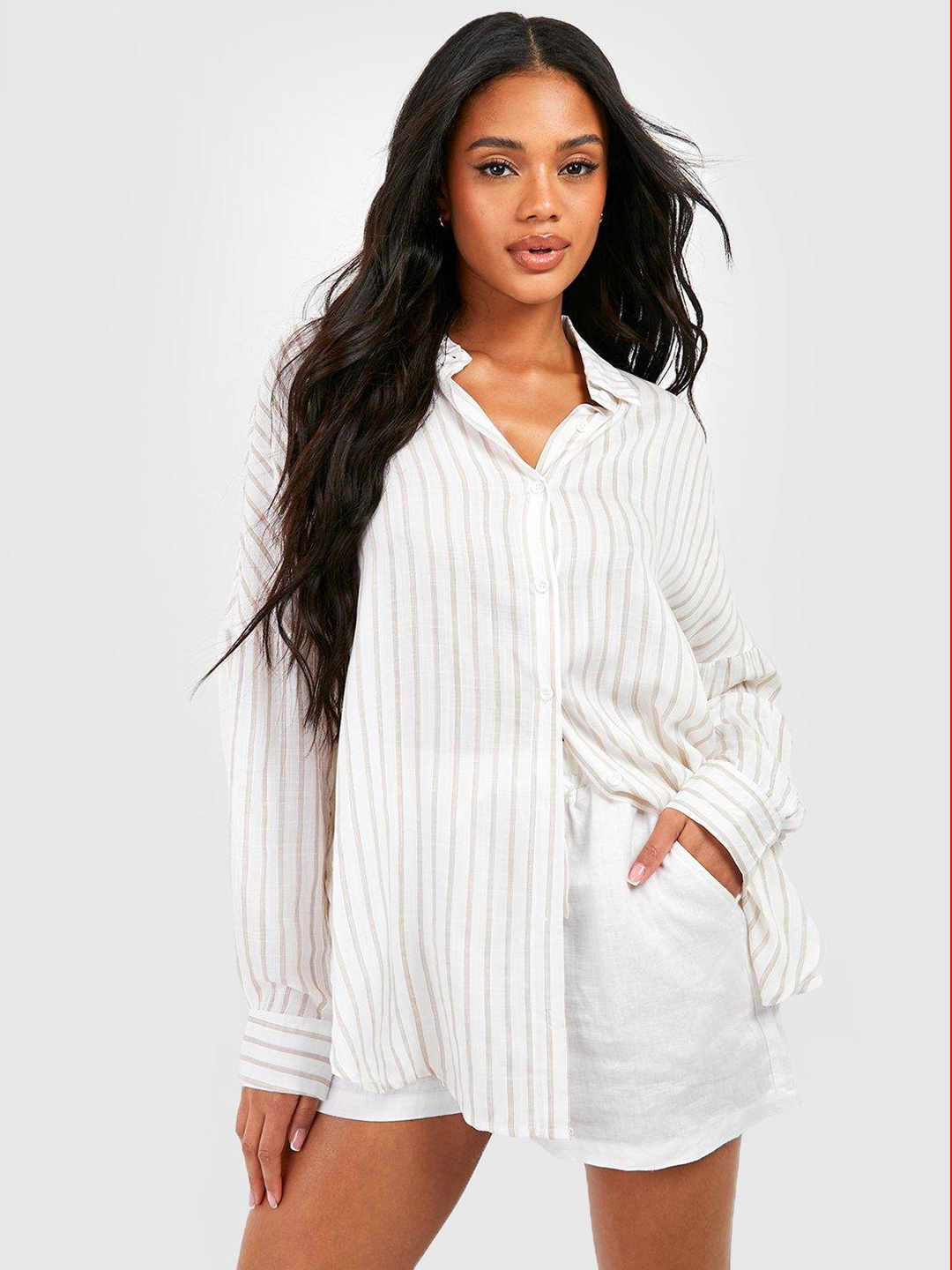

Boohoo Women Striped Oversized Casual Shirt, White