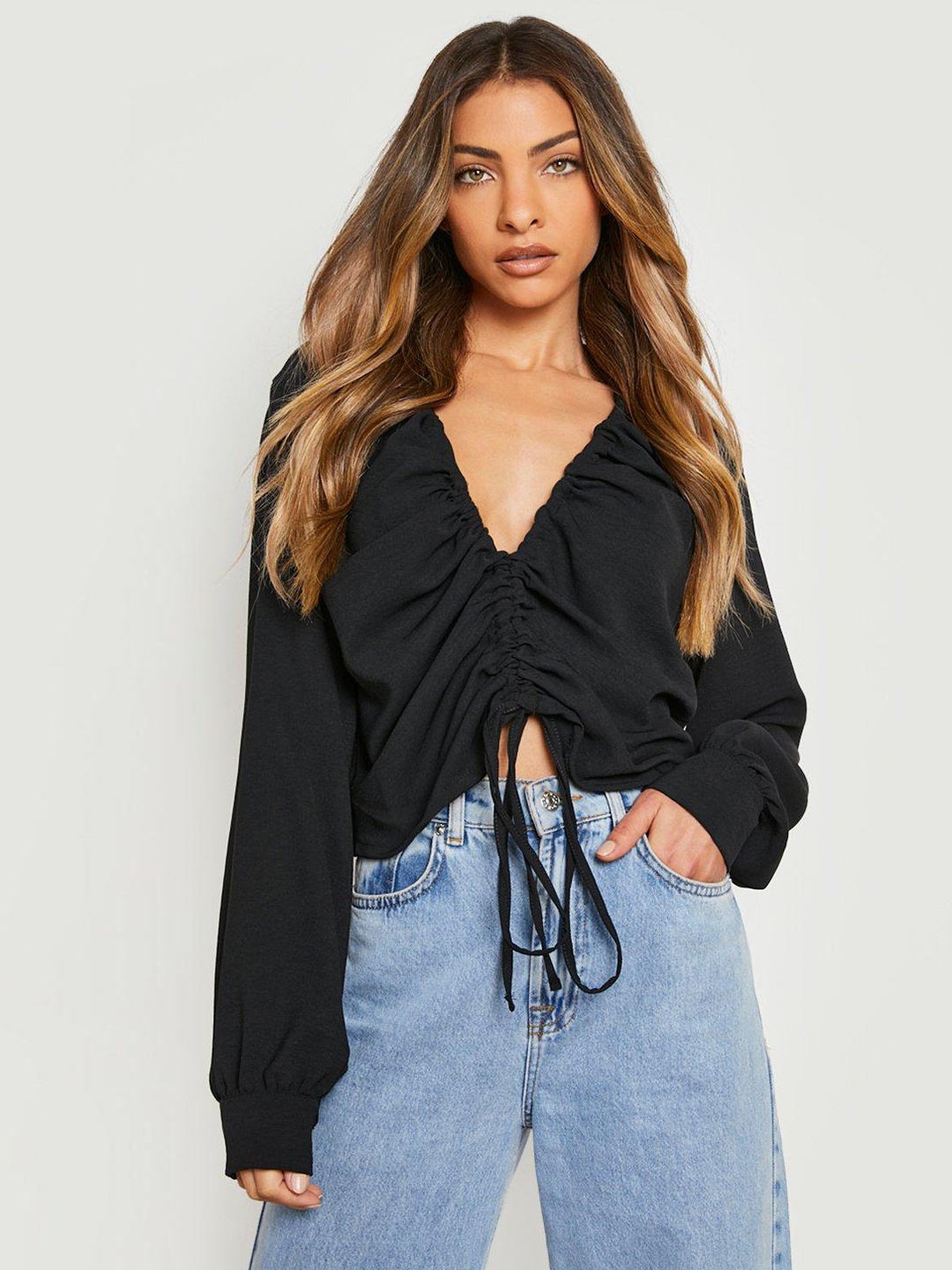 

Boohoo Ruched Shirt Style Top, Black