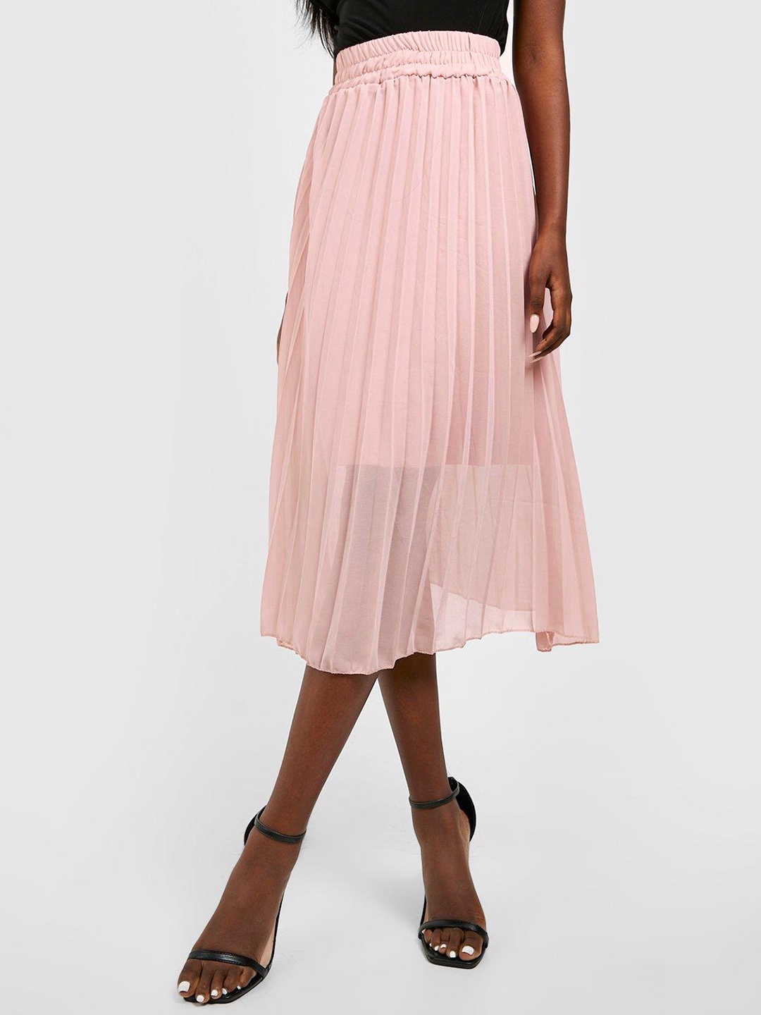 

Boohoo Accordion Pleated Flared Midi Skirt, Pink