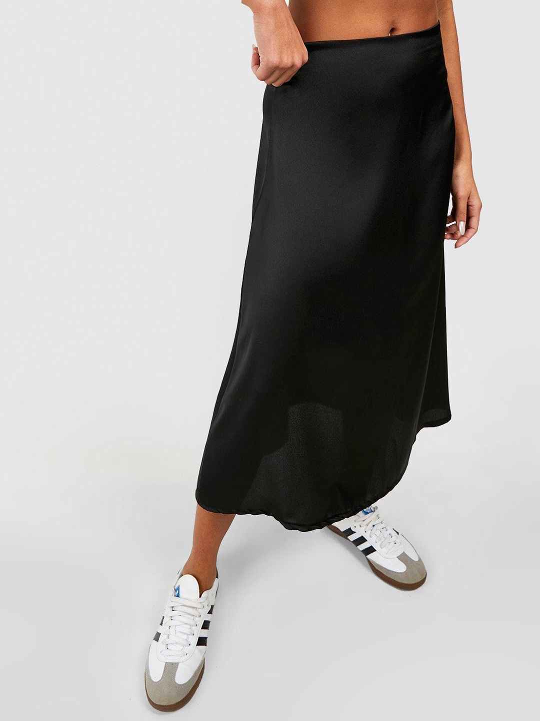 

Boohoo Satin Finish Maxi A-Line Skirt, Black