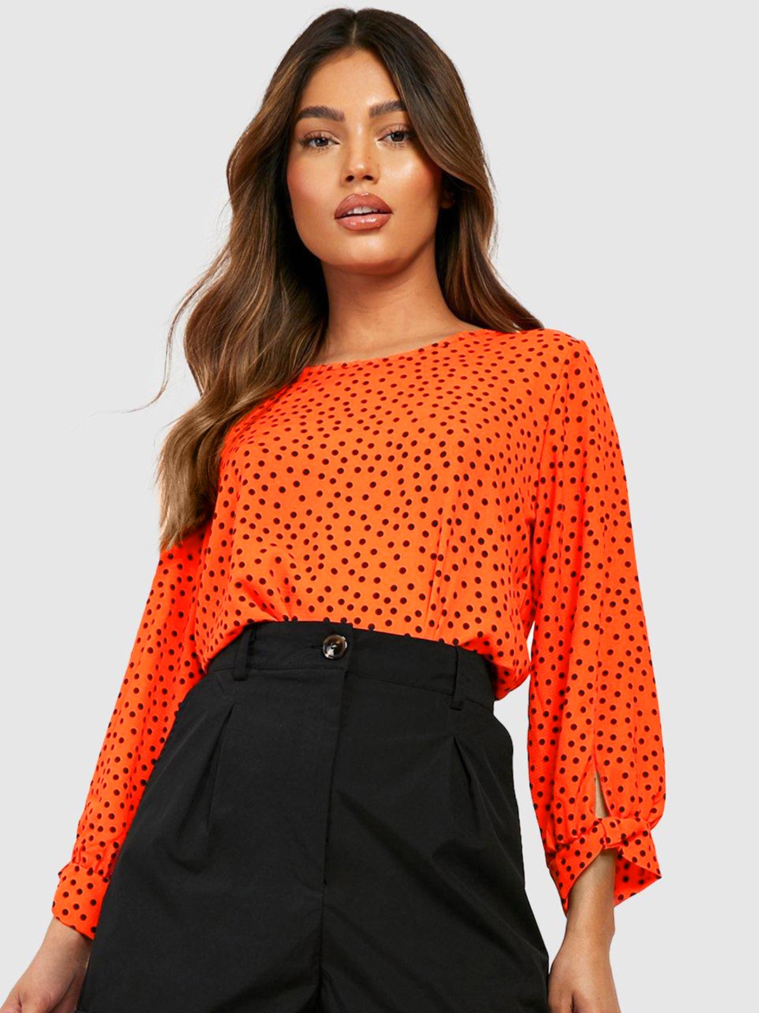 

Boohoo Polka Dot Print Top, Orange