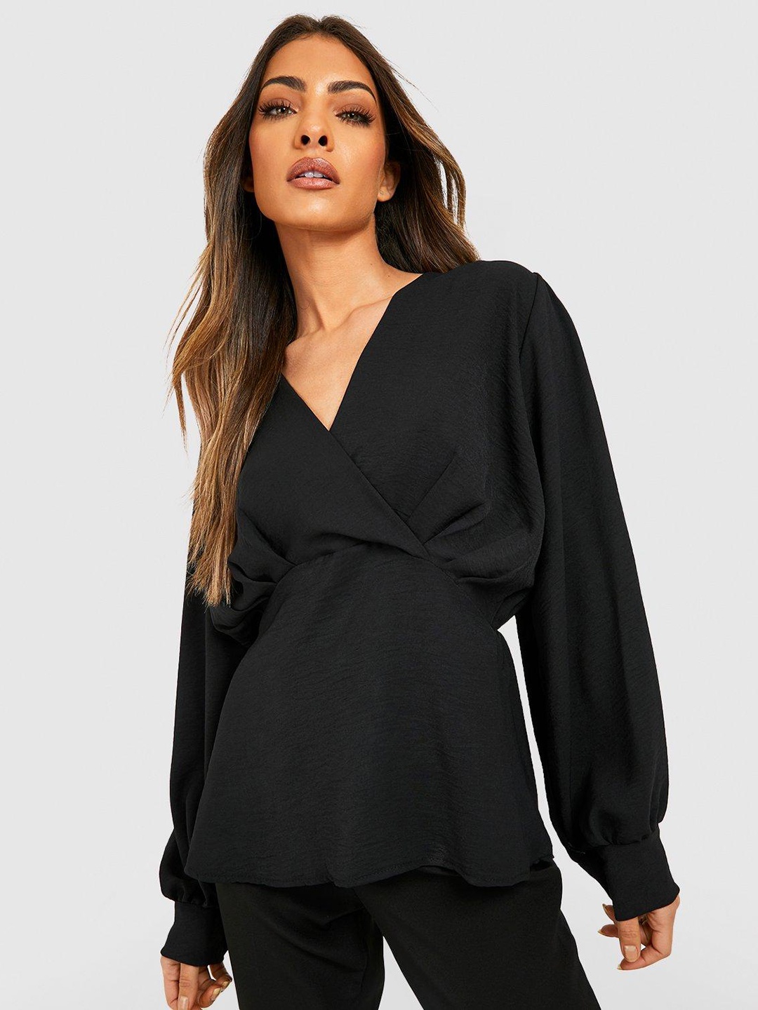 

Boohoo Wrap Longline Top, Black