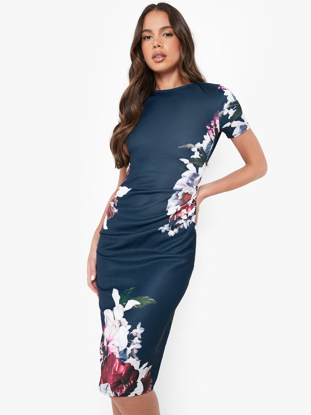 

Boohoo Floral Print Bodycon Midi Dress, Teal