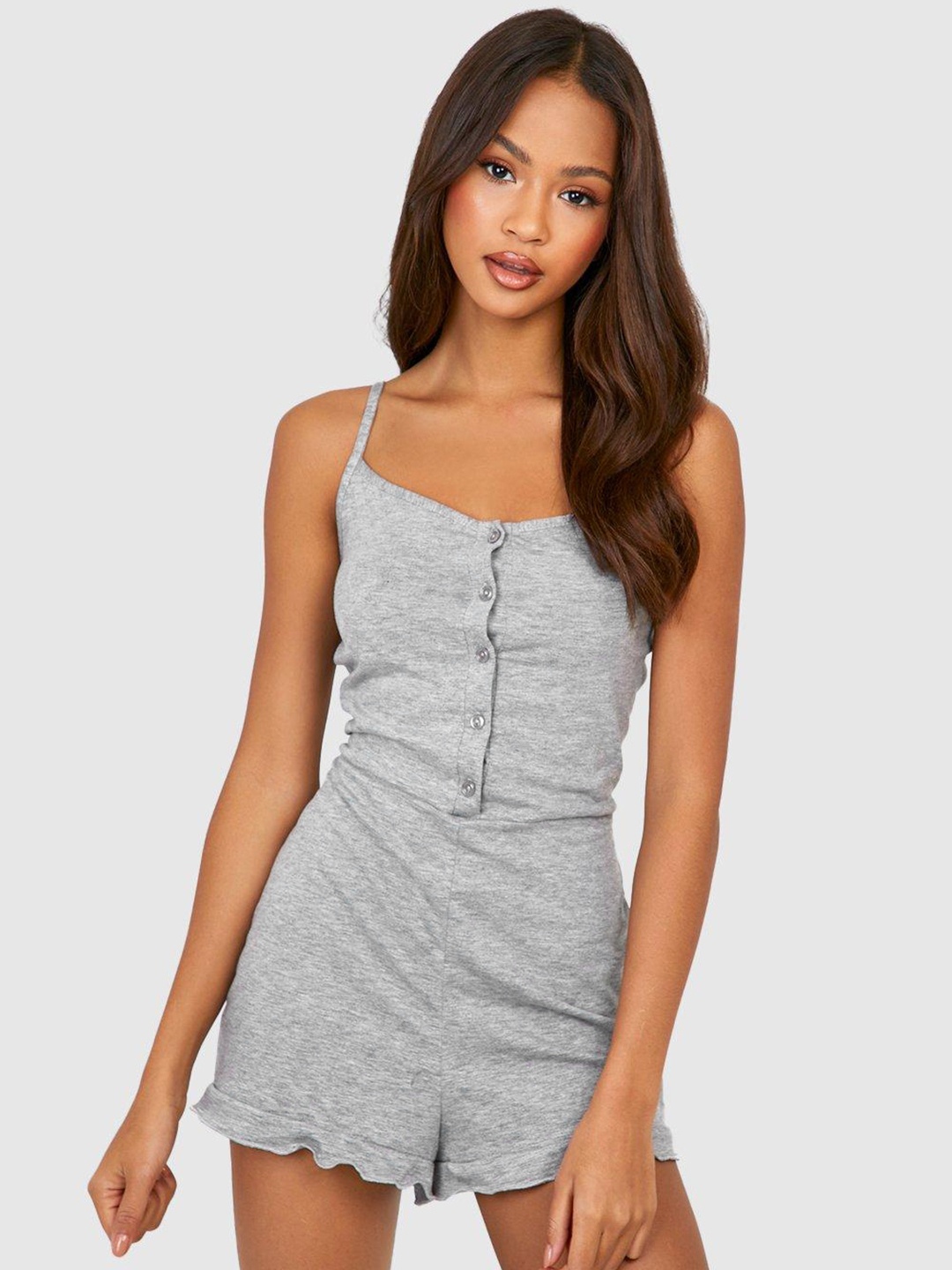 

Boohoo Lettuce Edge Lounge Playsuit, Grey melange