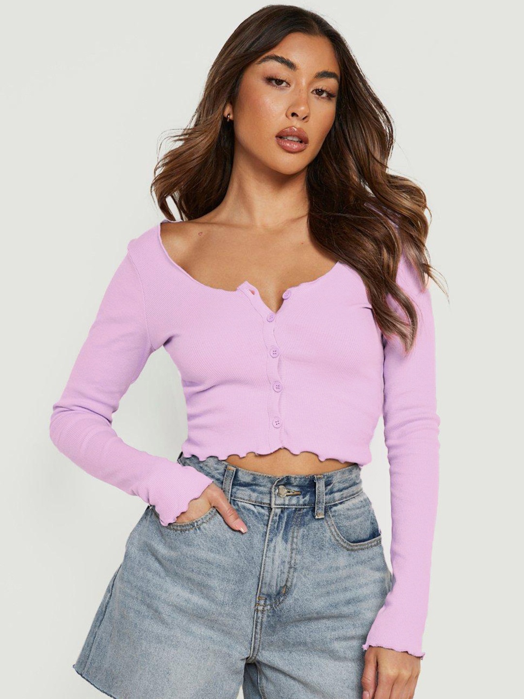 

Boohoo Ribbed Crop Top, Lavender