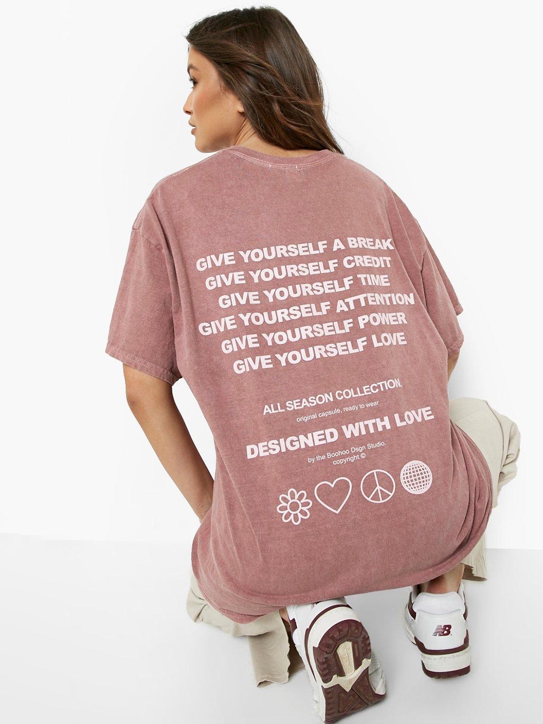 

Boohoo Typography Printed Oversized T-shirt, Mauve