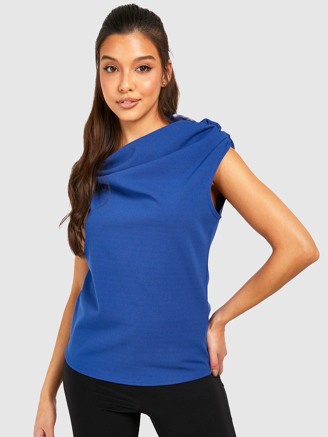 

Boohoo Solid Cowl Neck Top, Blue