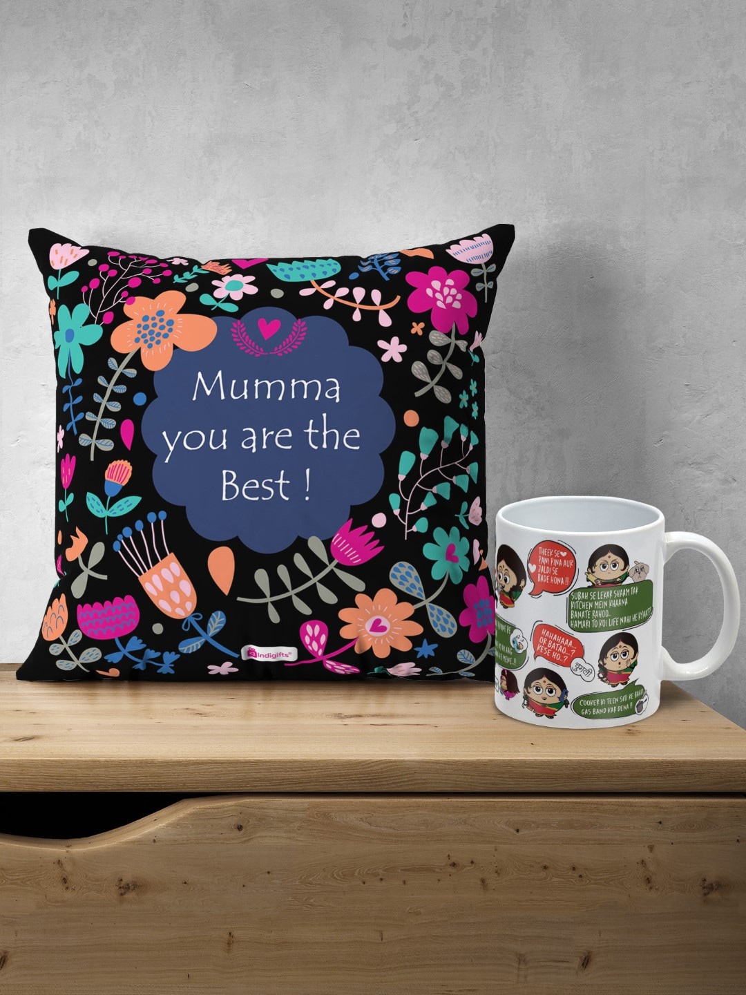 

Indigifts You Are Best Mumma Pre-Filled Cushion with Dialogues Printed Ceramic Coffee Mug, Black