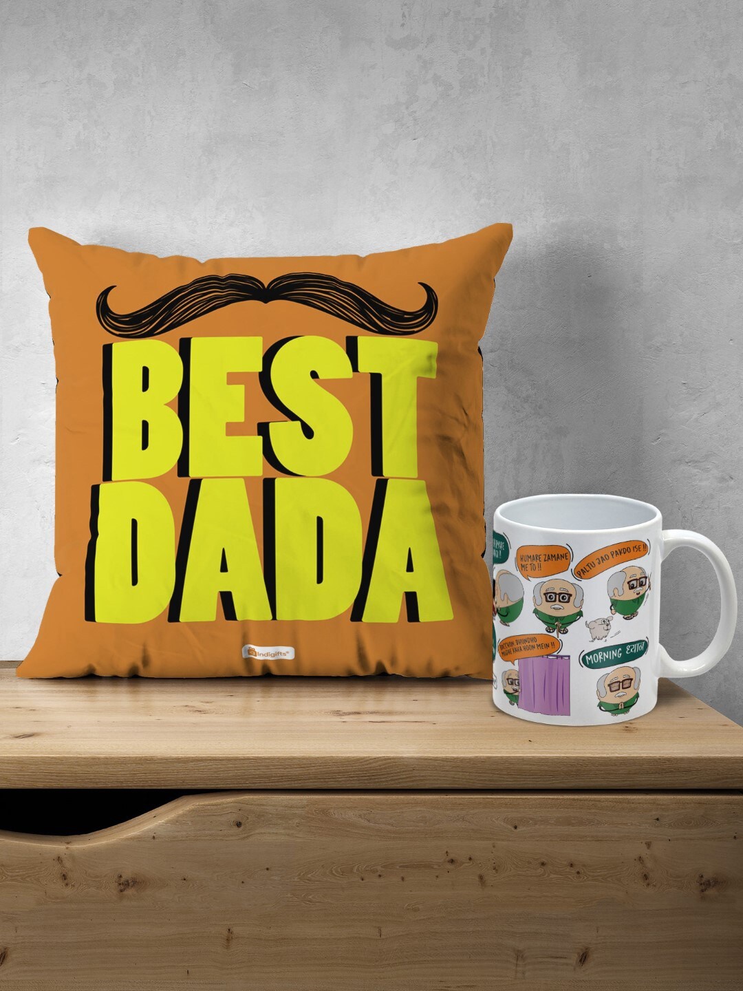 

Indigifts Best Dada Printed Pre-Filled Cushion With His Dialogues Ceramic Coffee Mug, Yellow