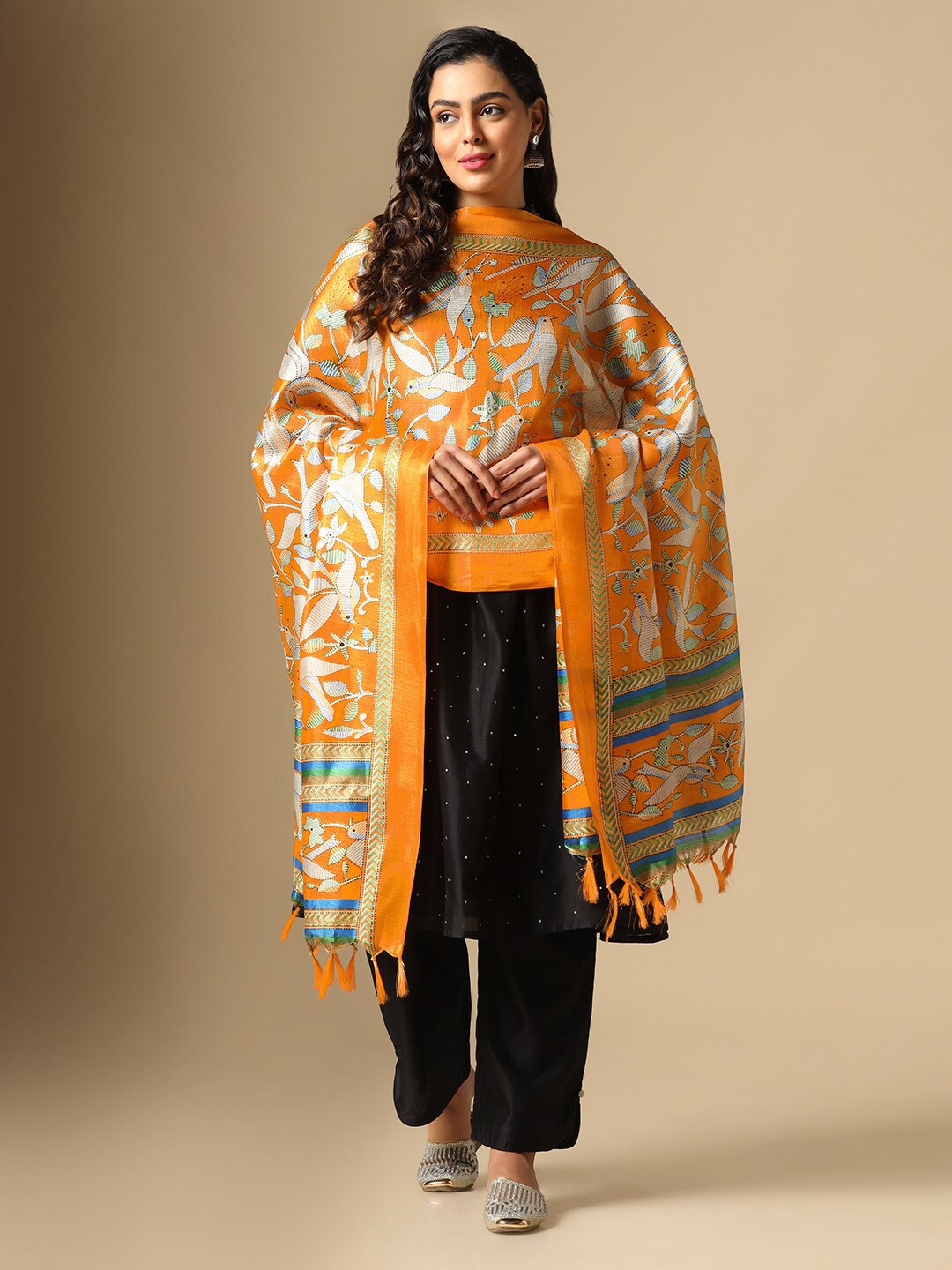 

Satrani Ethnic Motifs Printed Dupatta, Orange