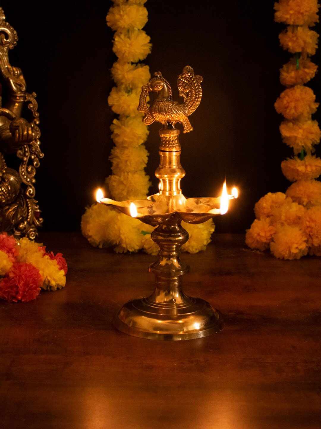 

StatueStudio Gold-Toned Peacock Design Brass Oil Lamp Diya
