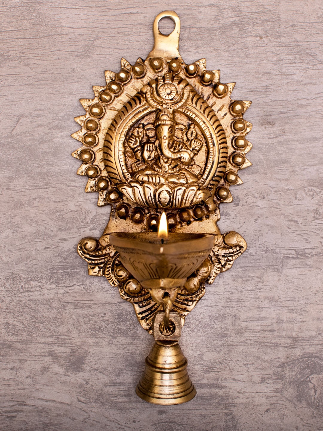 

StatueStudio Brass Wall Hanging Ganesh Diya, Gold