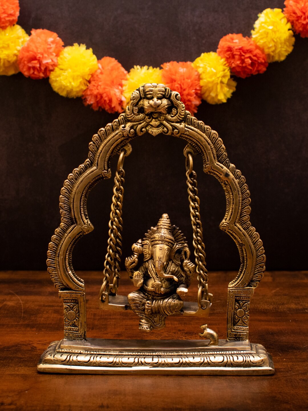 

StatueStudio Gold-Toned Brass Ganesha Idol Swing On Jhula Showpieces
