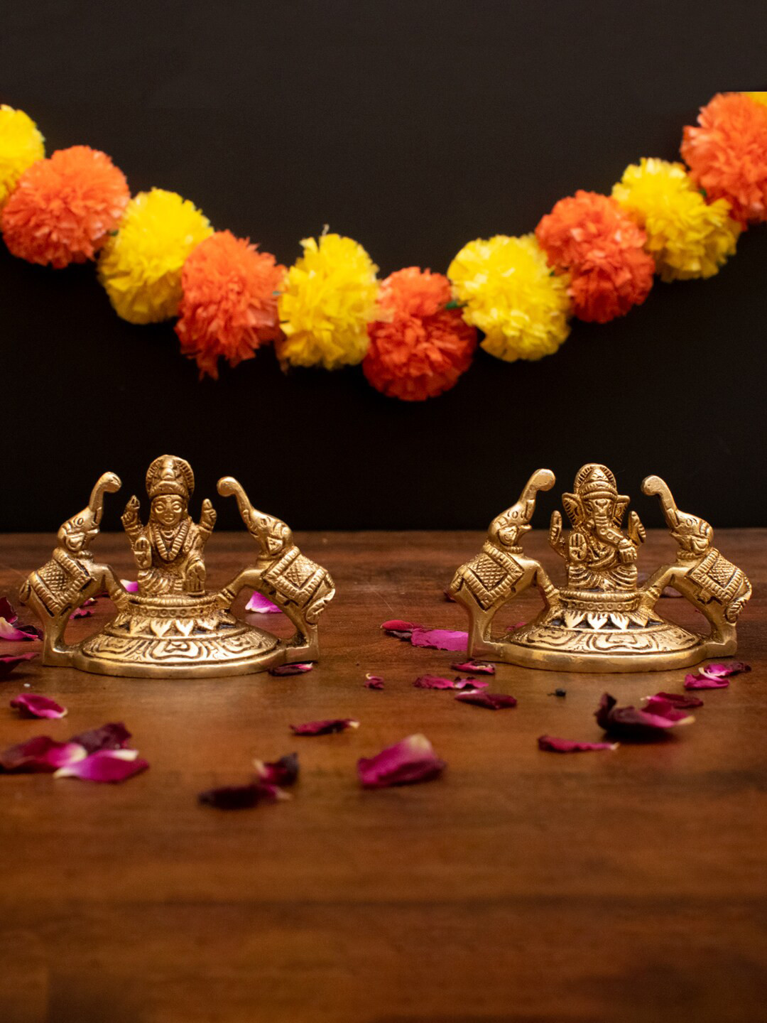 

StatueStudio Gold-Toned 2 Pcs Brass Ganesha & Laxmi Idols Showpieces