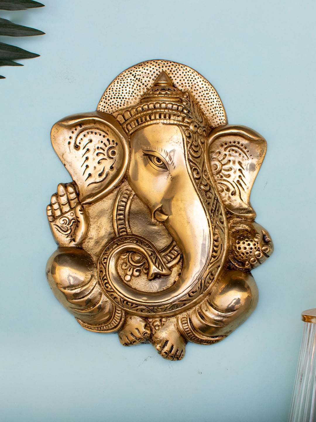 

StatueStudio Gold Toned Ganesha Brass Idol Wall Hanging Showpiece