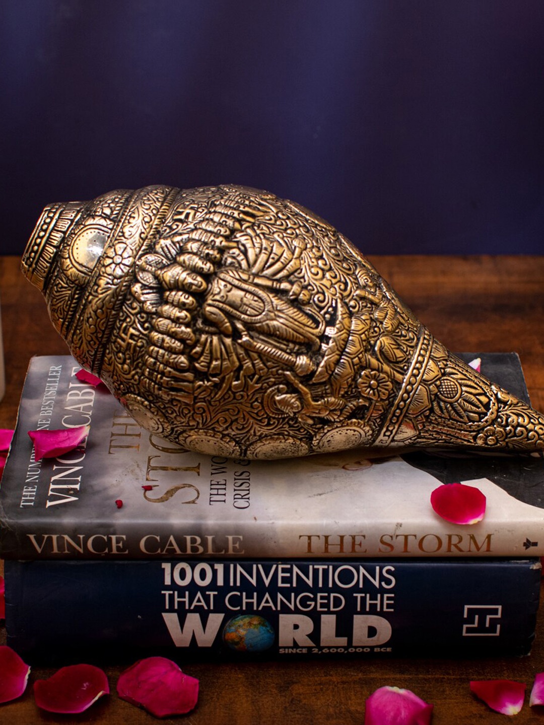 

StatueStudio Brass Shankh Engarved Shri Vishnu Dasavtar, Gold