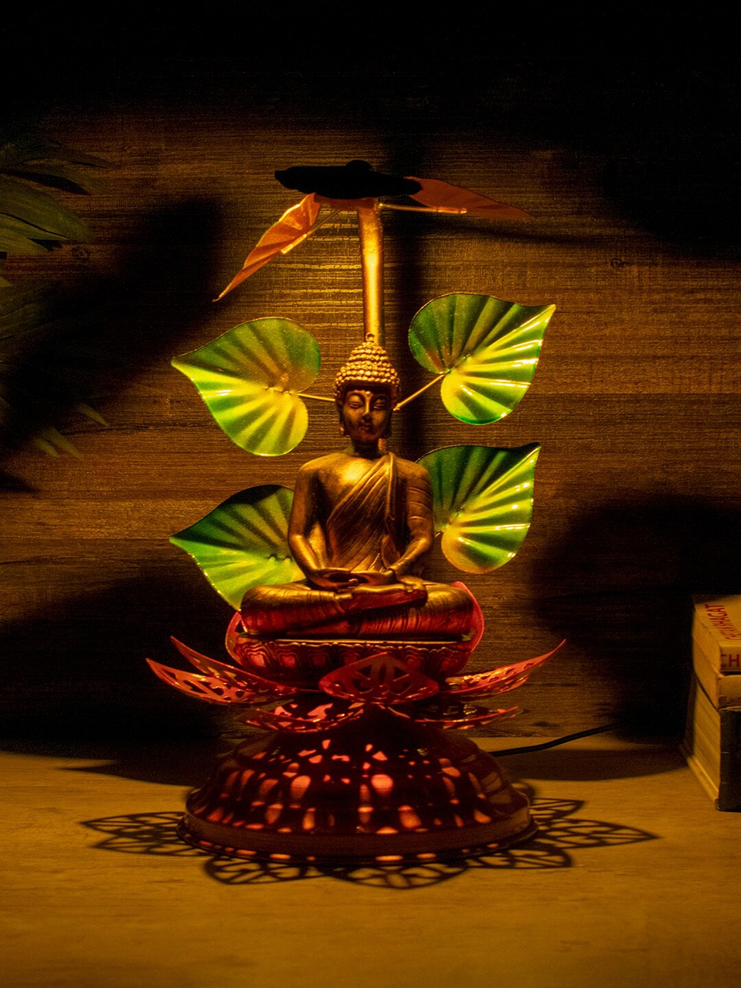 

StatueStudio Brown & Green Buddha Under Tree With LED Lighting Showpiece