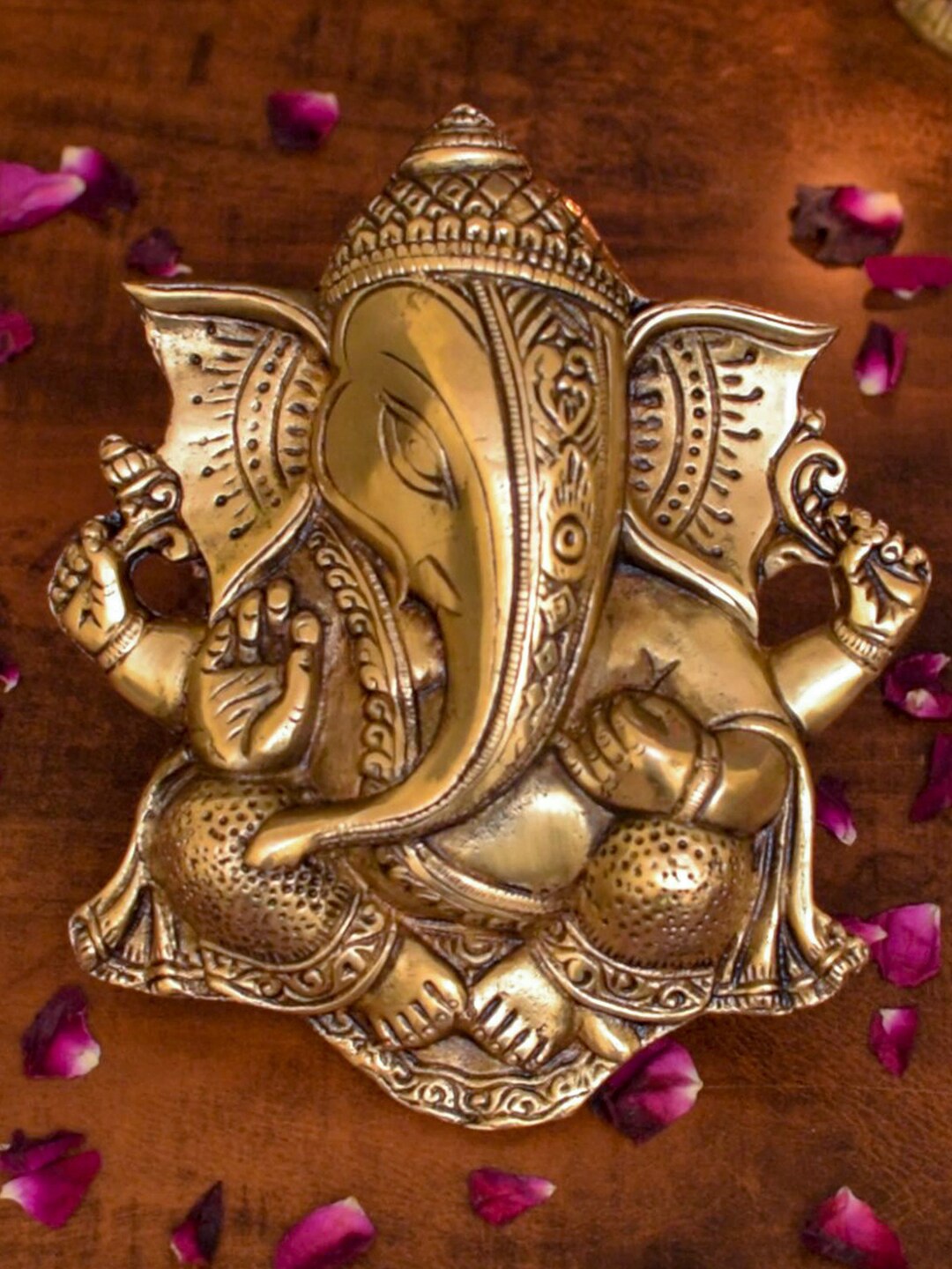 

StatueStudio Gold Toned Ganesha Brass Idol Wall Hanging Showpiece