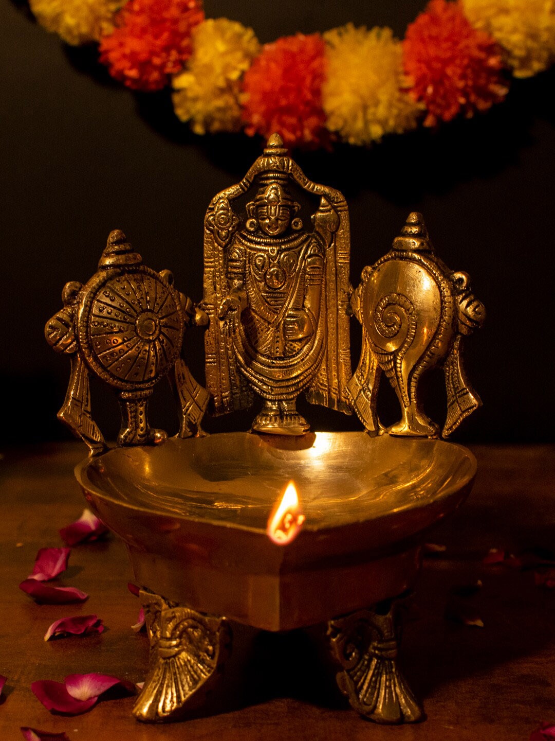 

StatueStudio Gold-Toned Textured Bala Ji Diya Oil Lamp