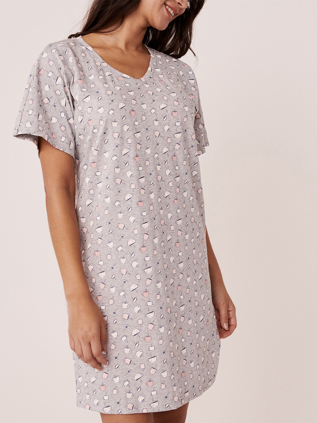 

La Vie en Rose Conversational Printed Pure Cotton Nightdress, Grey