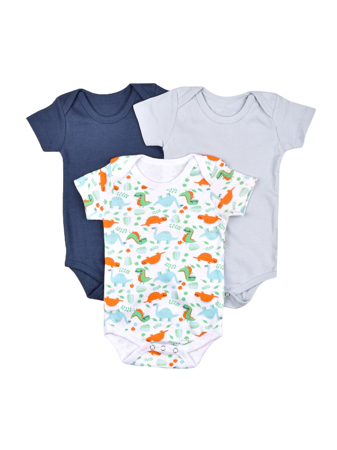 

Moms Home Infants Kids Pack Of 3 Printed Organic Cotton Bodysuits, White