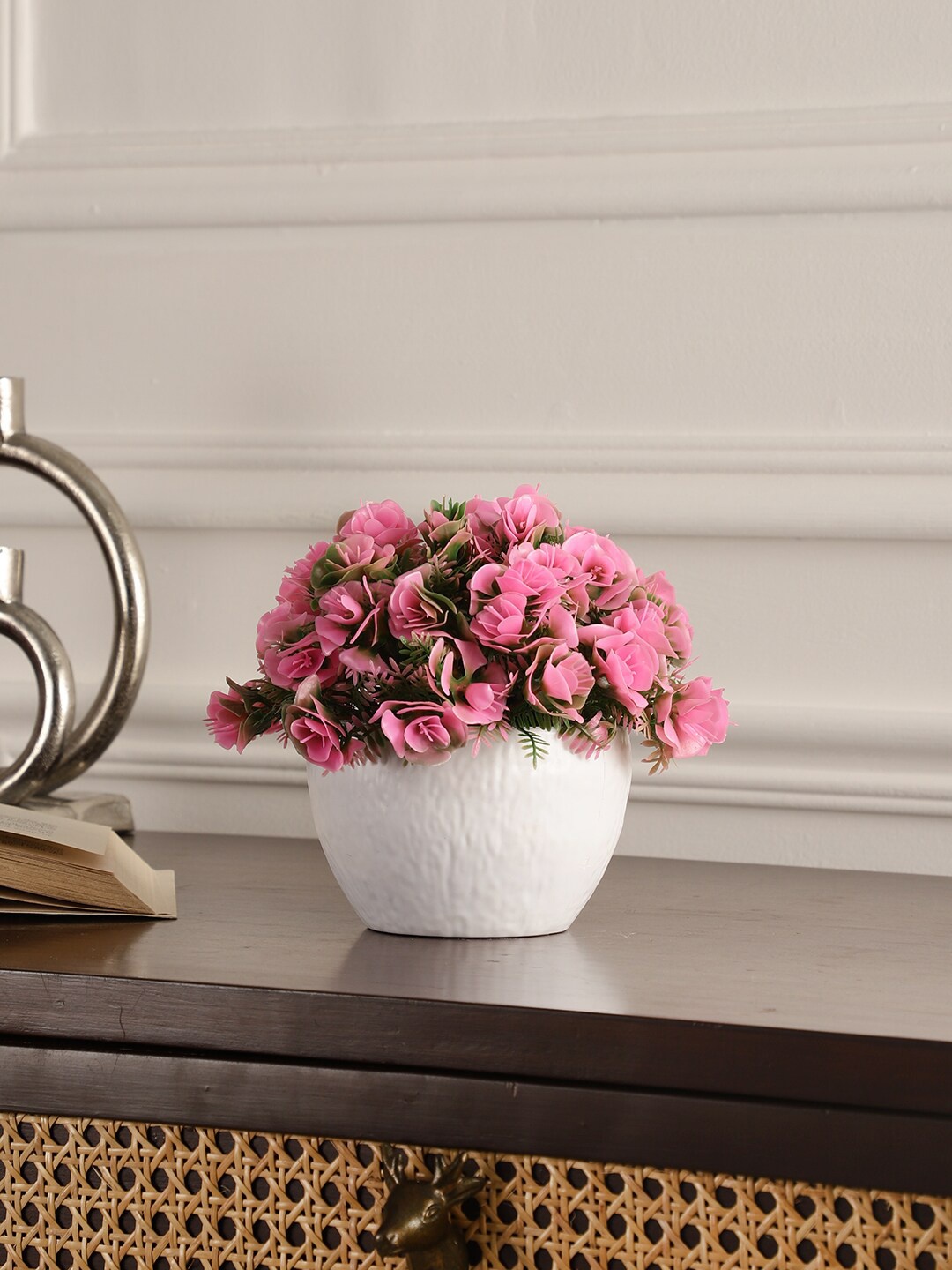 

FOLIYAJ Pink & White Artificial Flower Plant With Pot