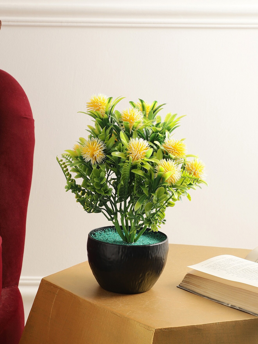 

FOLIYAJ Green & Yellow Artificial Plant With Pot