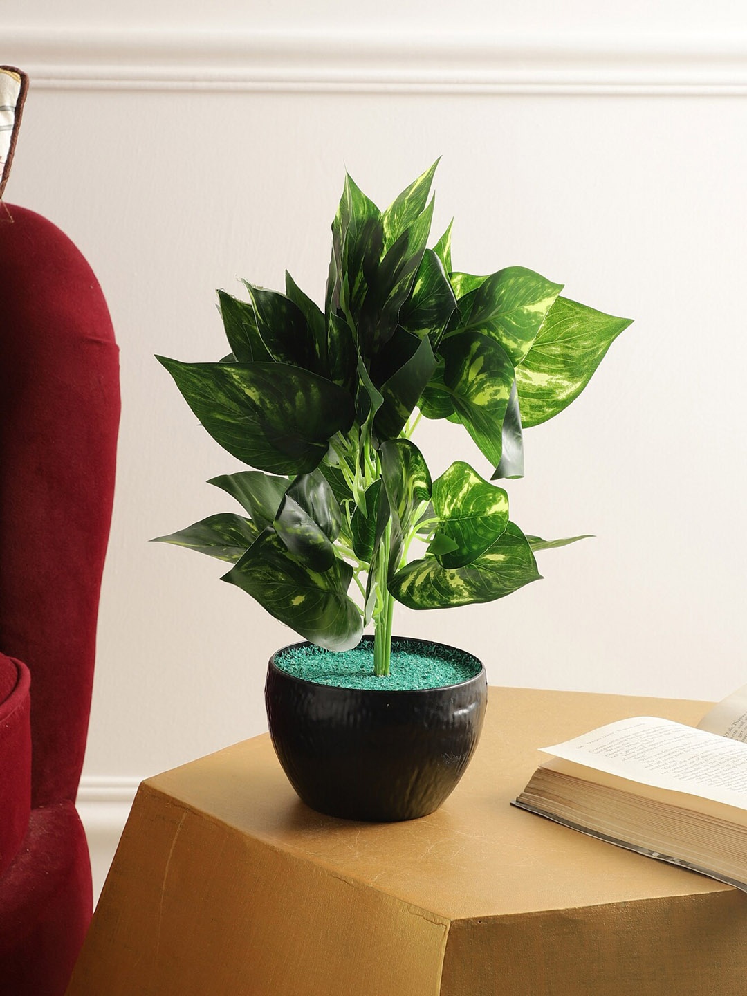 

FOLIYAJ Green & Black Foliyaj Real Look Artificial Money Plant With Pot